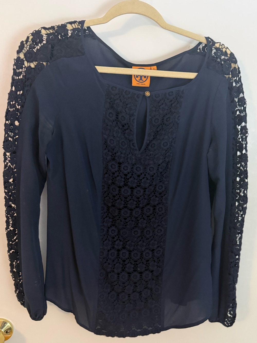 Tory Burch Navy lace cut-out blouse size 8